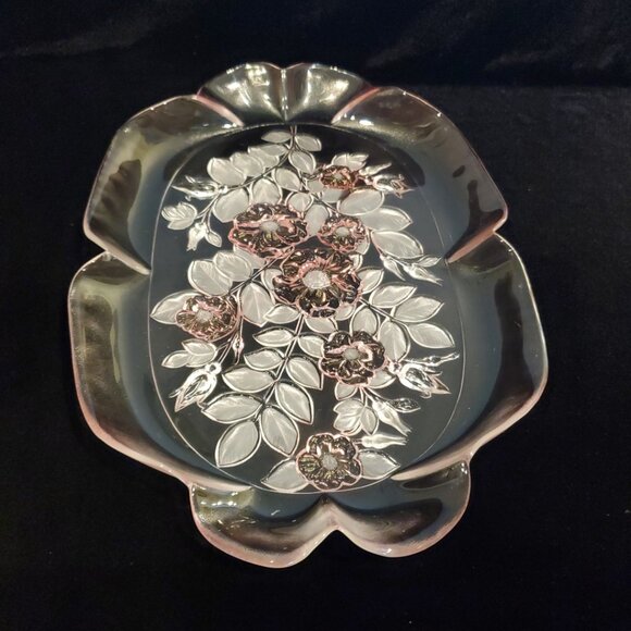 Vintage MIKASA ROSELLA Serving Platter Tray Ruffle Rim Pink Roses Frosted 16" - Picture 3 of 6